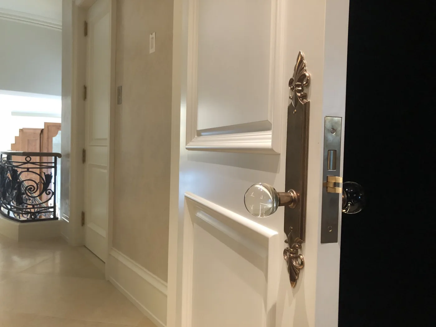 Decorative door hardware on a double door
