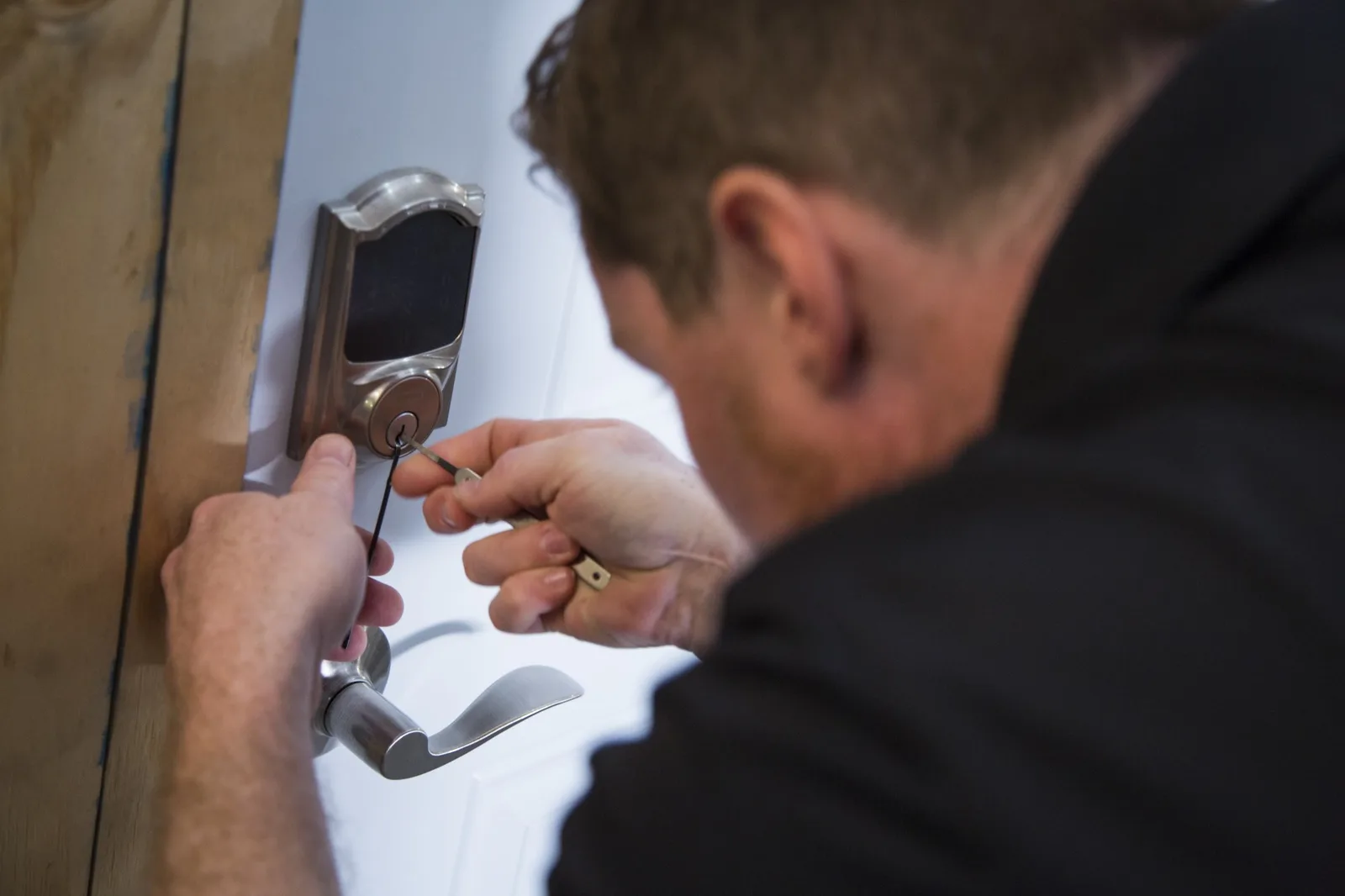 Technician re-keying a lock